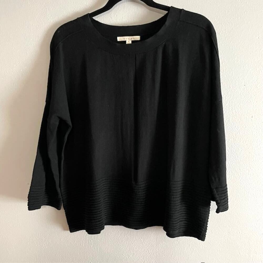 Cyrus Black Wide Crewneck Pullover Sweater XL Woman 3/4 Sleeve Knit Layer